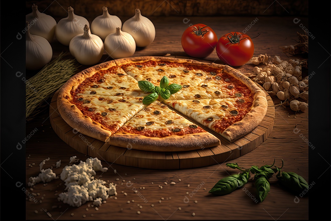 pizza tradicional italiana de alho, tomate e parmesão