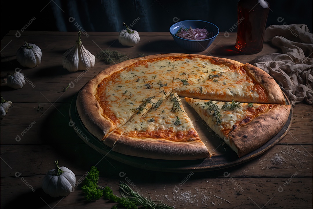 Pizza italiana tradicional de alho, tomate e parmesão