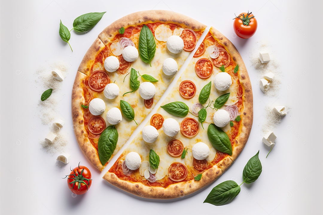 Composição de pizza tradicional de molho de tomate muçarela de búfala