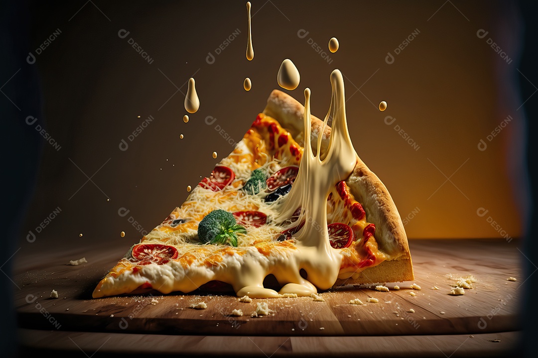 Vegan garlic pizza slice with broccoli grain greens and mushrooms