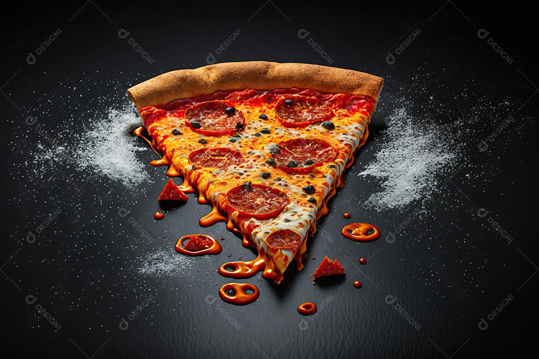 Fatia de pizza de calabresa italiana tradicional com molho de tomate