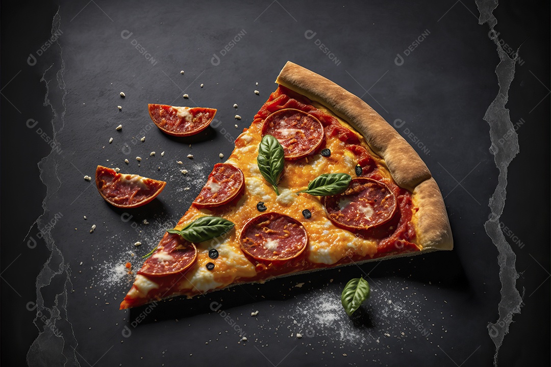 Fatia de pizza de calabresa italiana tradicional com molho de tomate