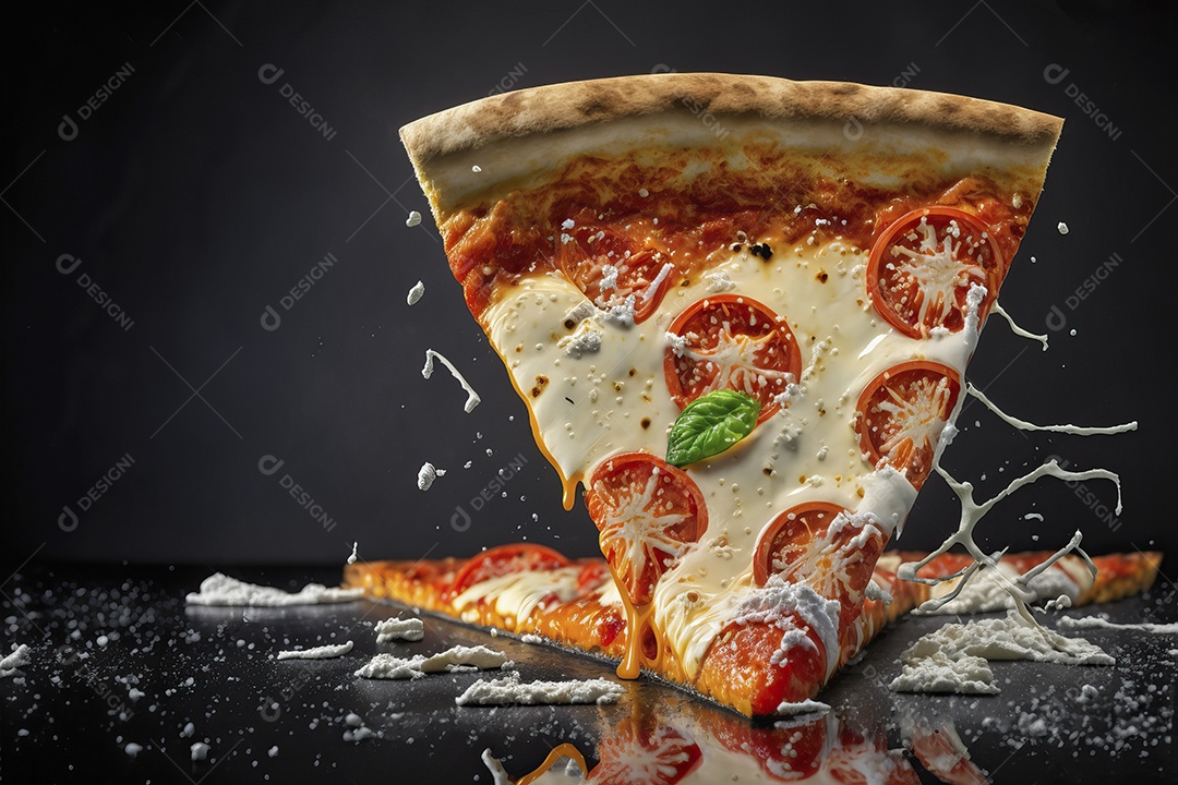 Fatia de pizza de calabresa italiana tradicional com molho de tomate e rúcula