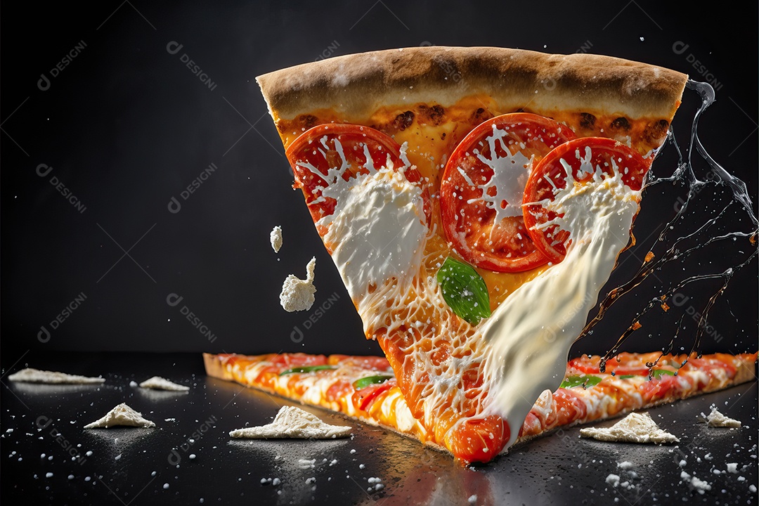 Fatia de pizza de calabresa italiana tradicional com molho de tomate e rúcula