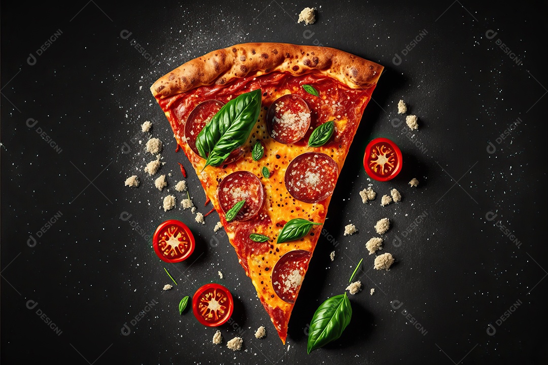 Fatia de pizza de calabresa italiana tradicional com molho de tomate