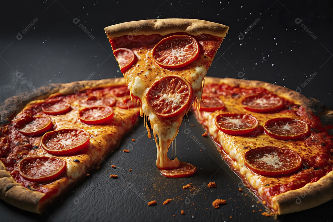 Fatia de pizza de calabresa italiana tradicional com molho de tomate