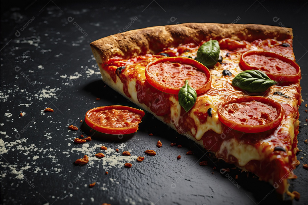 Fatia de pizza de calabresa italiana tradicional com molho de tomate