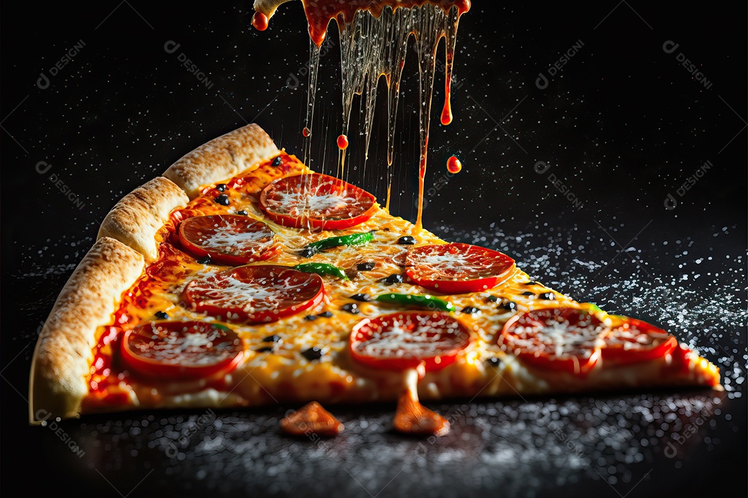 Fatia de pizza de calabresa italiana tradicional com molho de tomate