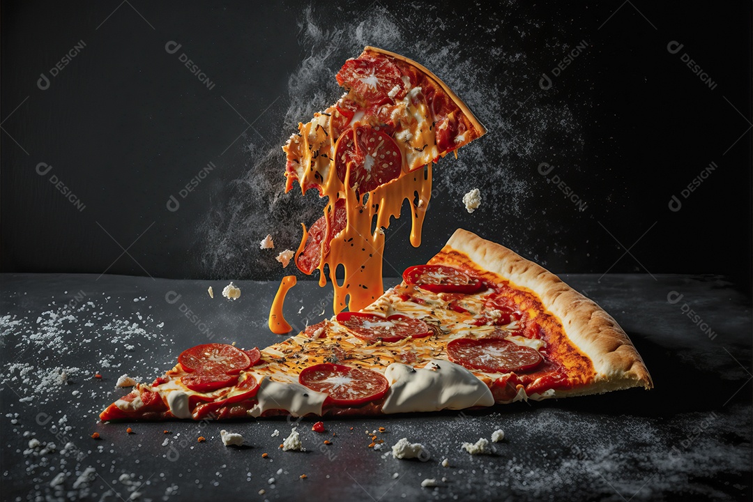 Fatia de pizza de calabresa italiana tradicional com molho de tomate