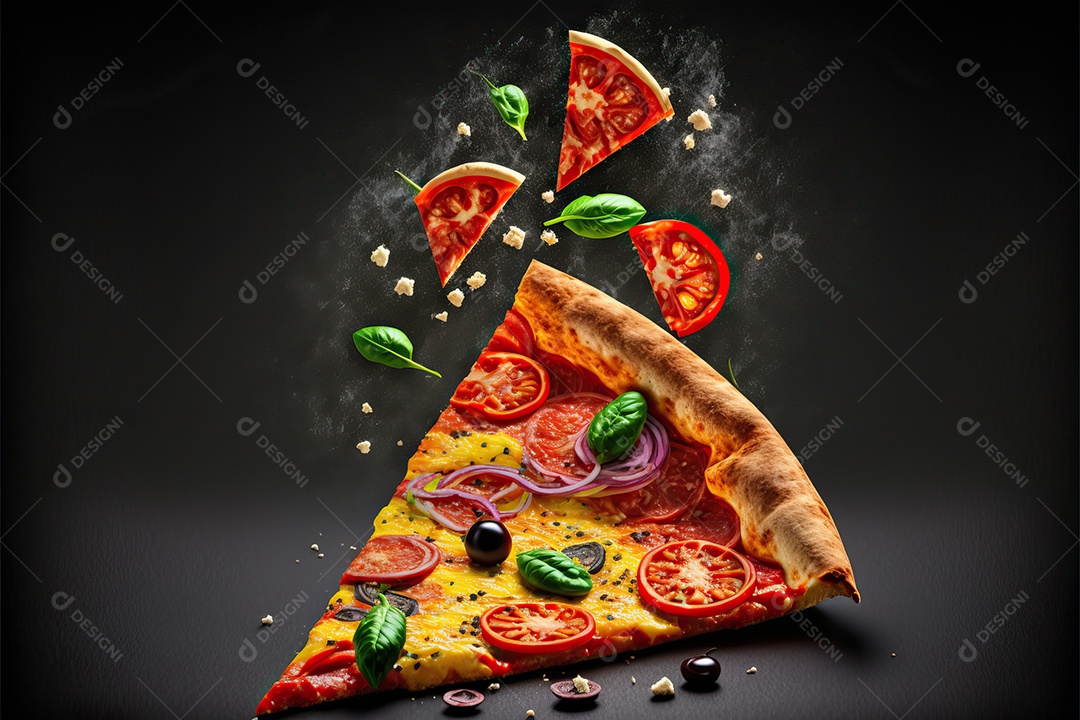 Fatia de pizza de calabresa italiana tradicional com molho de tomate