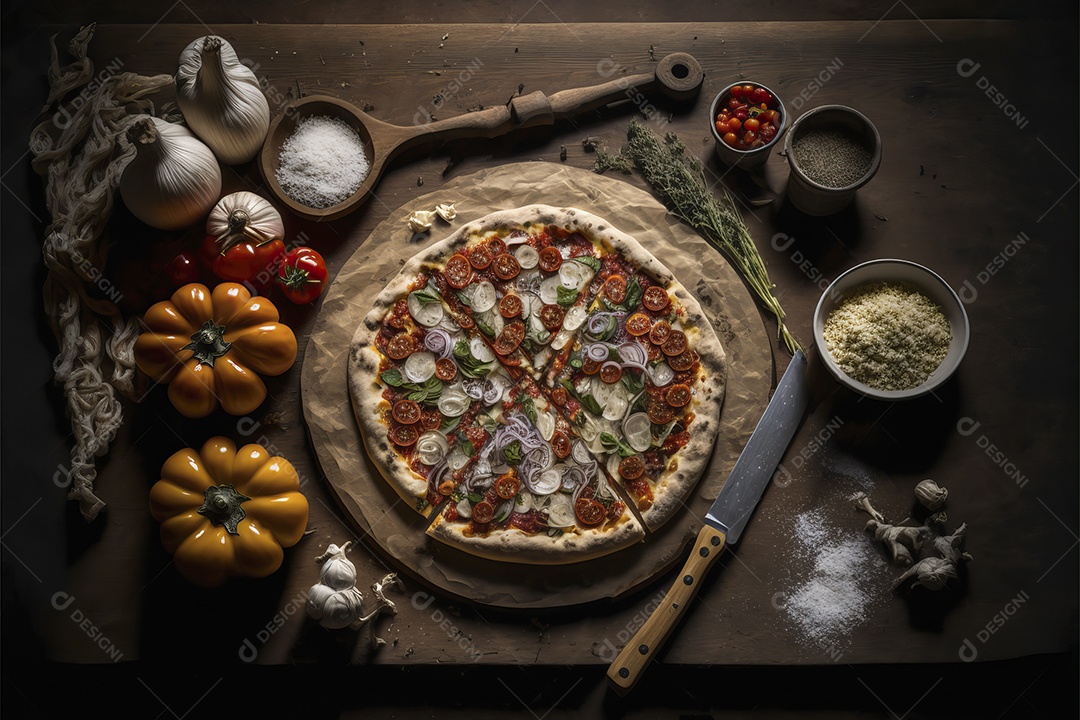 Tomato sauce and arugula on traditional italian buffalo mozzarella pizza.