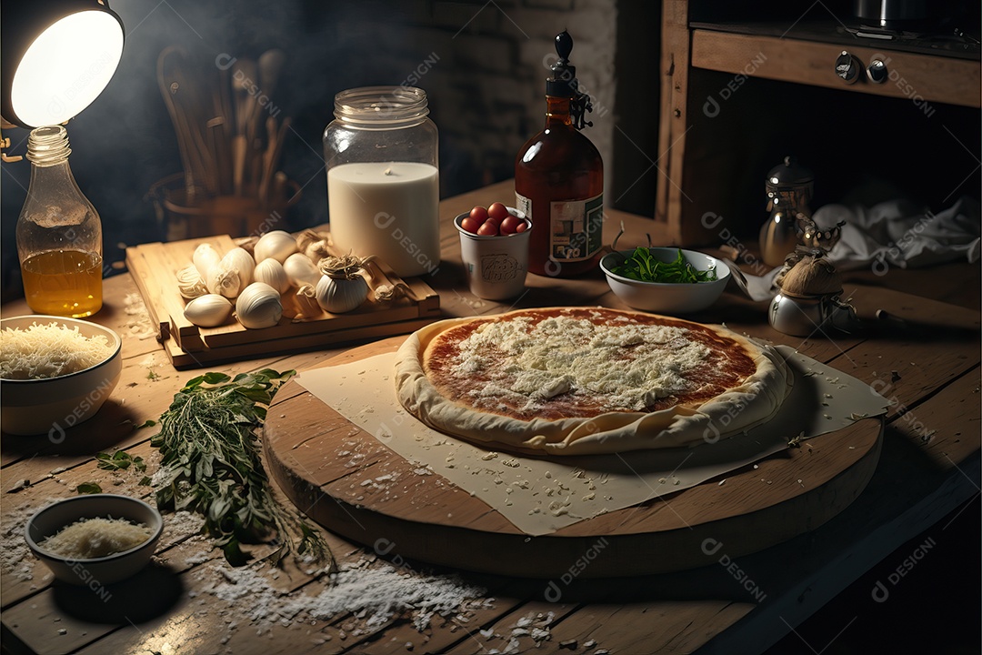 Pizza de calabresa italiana tradicional com molho de tomate e rúcula.