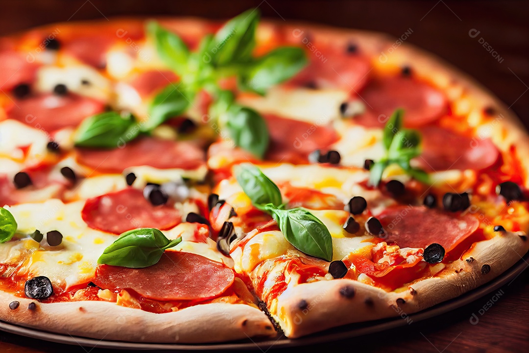 Pizza vegana ou vegetariana com tomate, picles, cogumelos, azeitona