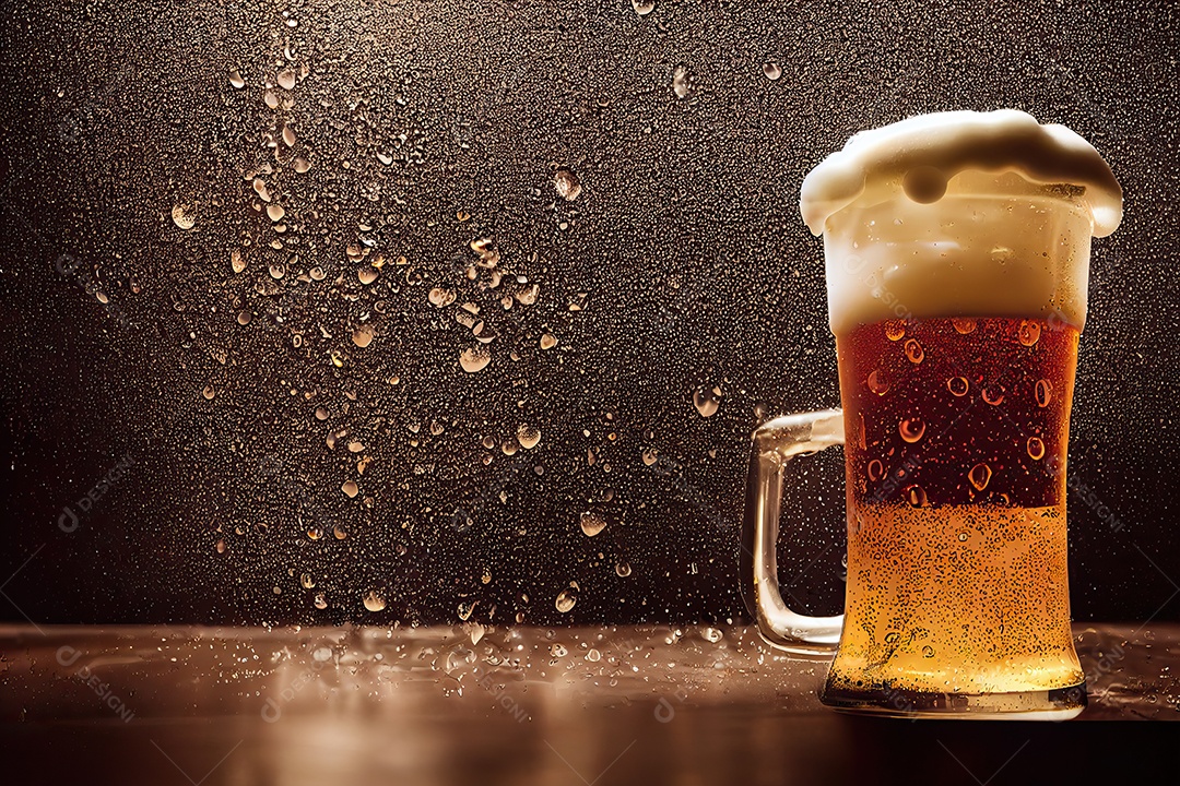 Caneca com cerveja artesanal em cima da mesa