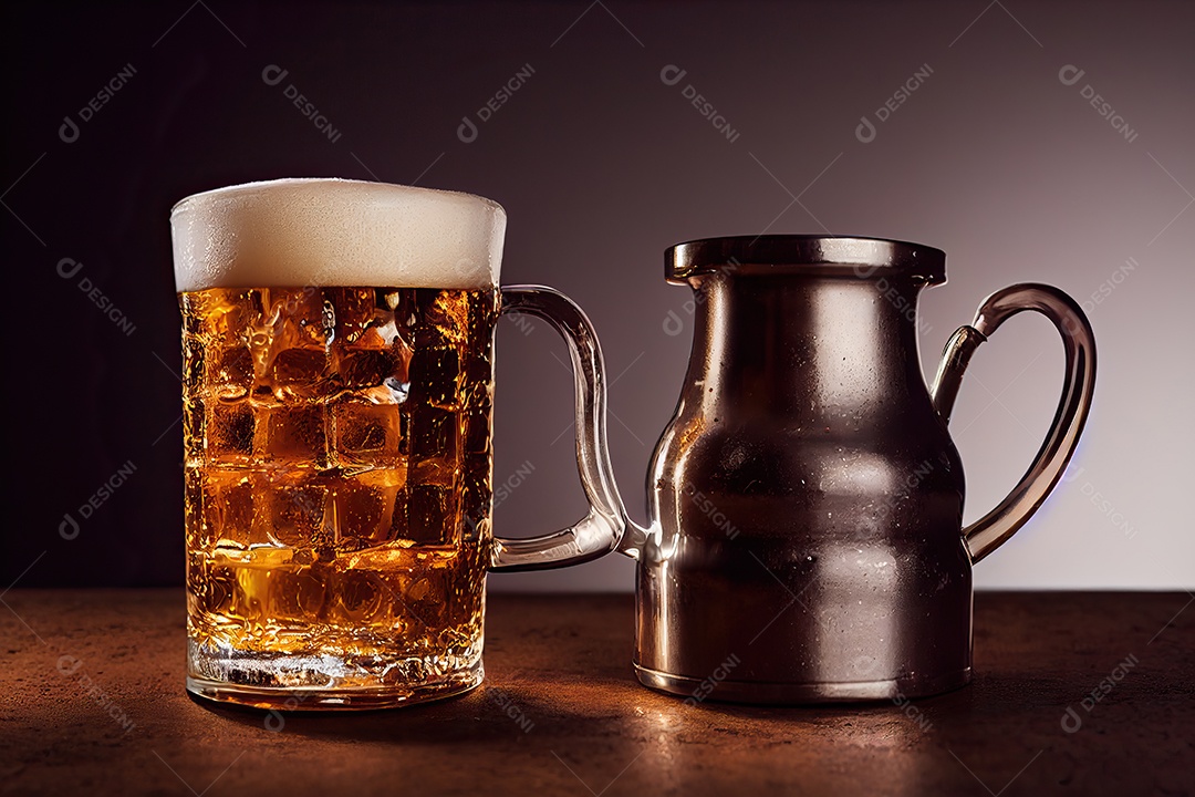 Caneca com cerveja artesanal na mesa