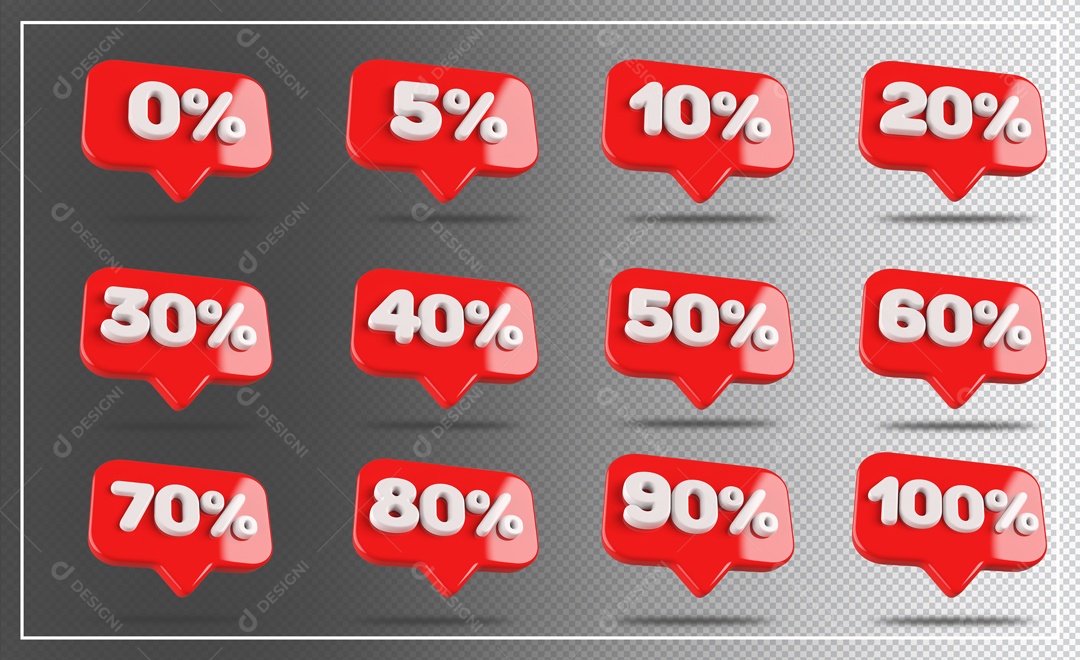Selos 3D  Para Composição Porcentagens Vermelho de Desconto PSD