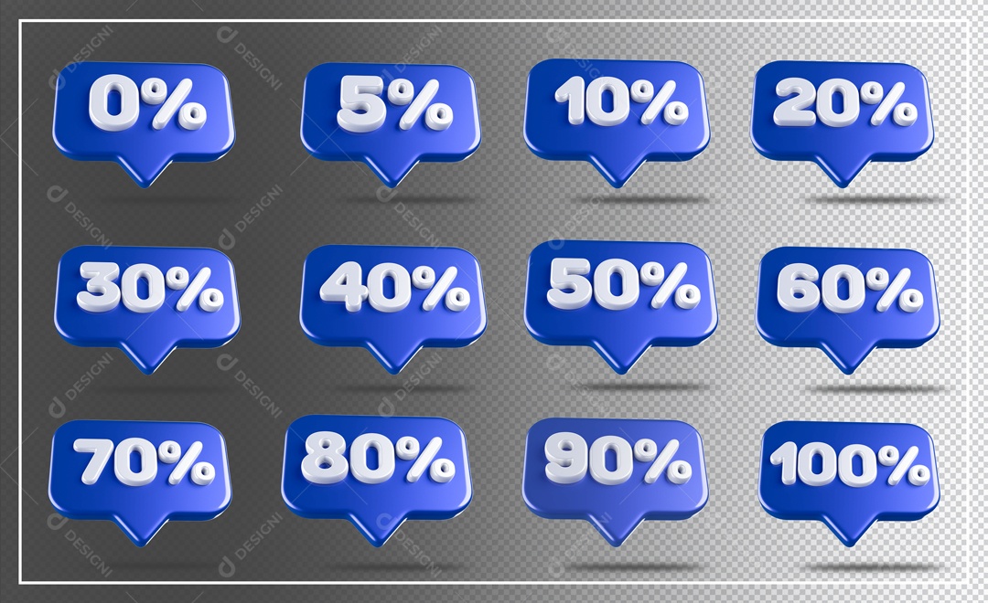 Selos 3D  Para Composição Porcentagens Azul de Desconto PSD