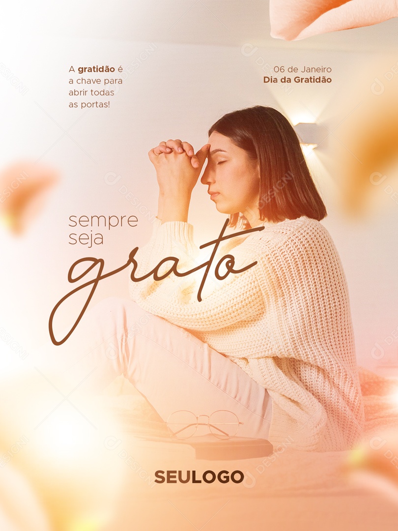 Dia da Gratidão 06 de Janeiro a Gratidão é a Chave Para Abrir Todas as Portas Sempre Seja Grato Social Media PSD Editável
