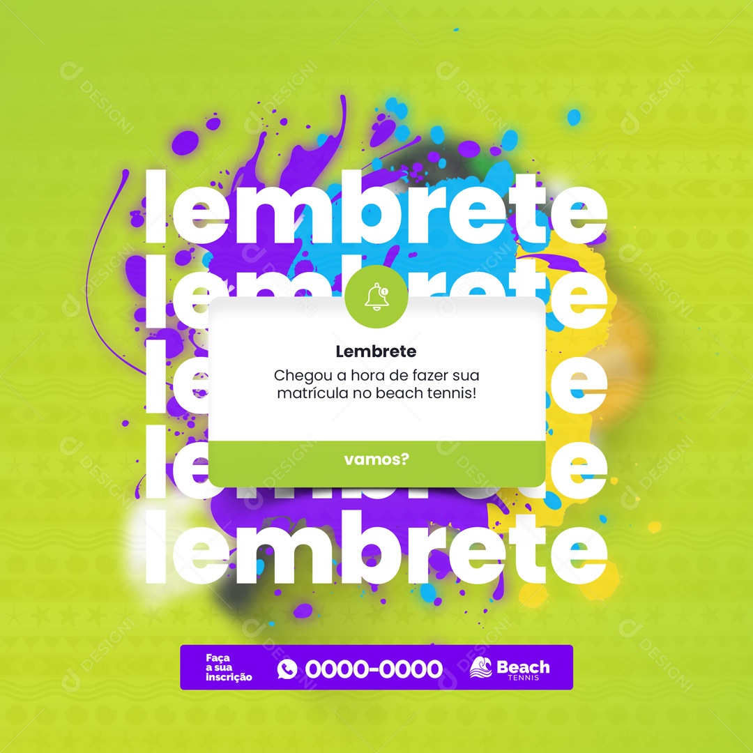 Lembrete Chegou a Hora de Fazer Sua Matrícula no Beach Tennis Social Media PSD Editável