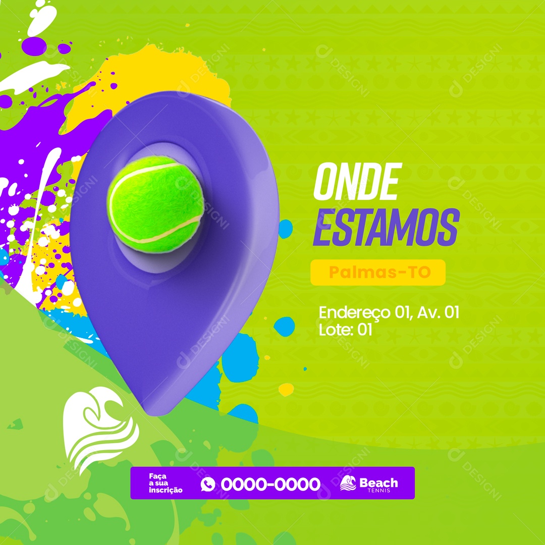 Onde Estamos Localizados! Beach Tennis Social Media PSD Editável