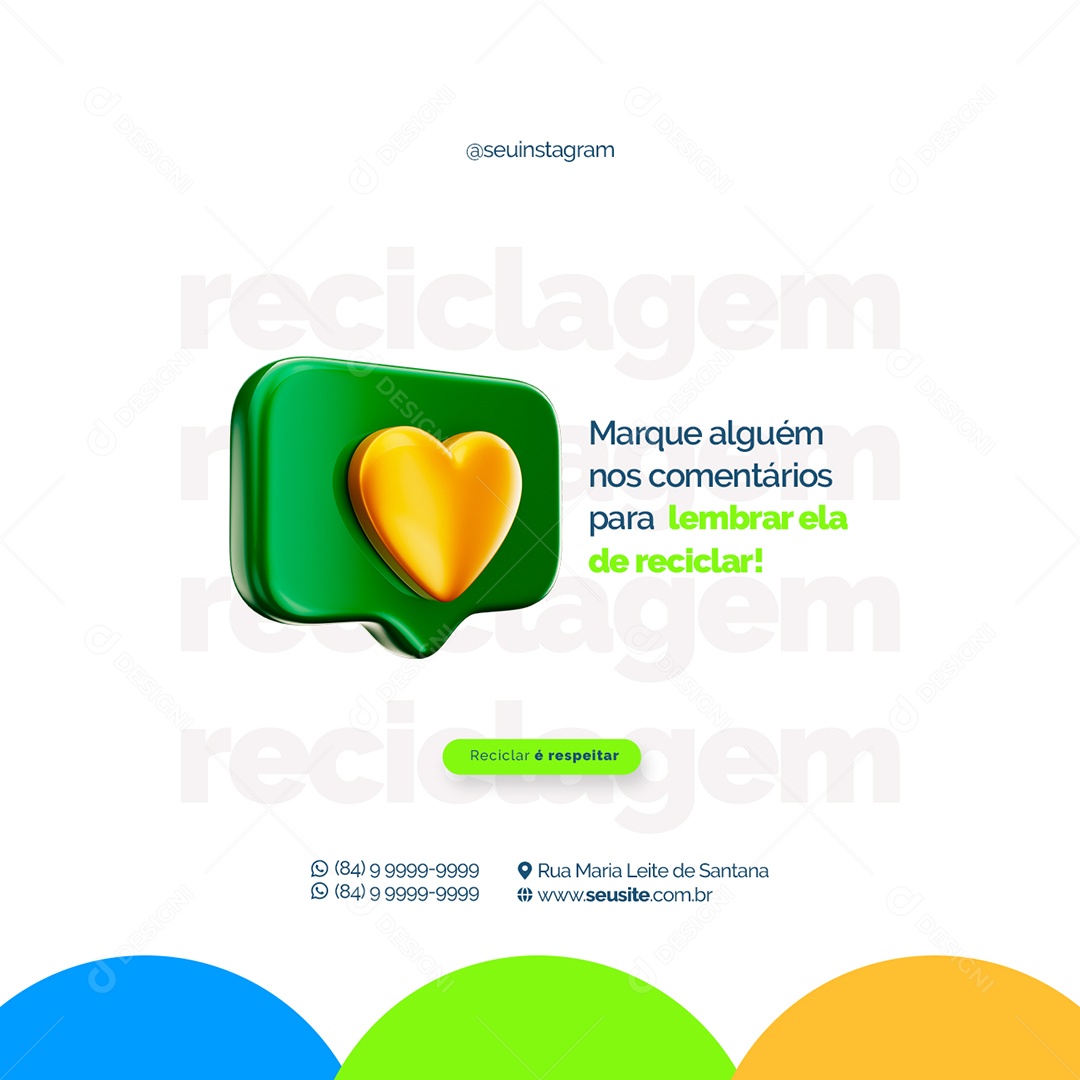 Marque Alguém para Lembrar ela de Reciclar Empresa de Reciclagem Social Media PSD Editável