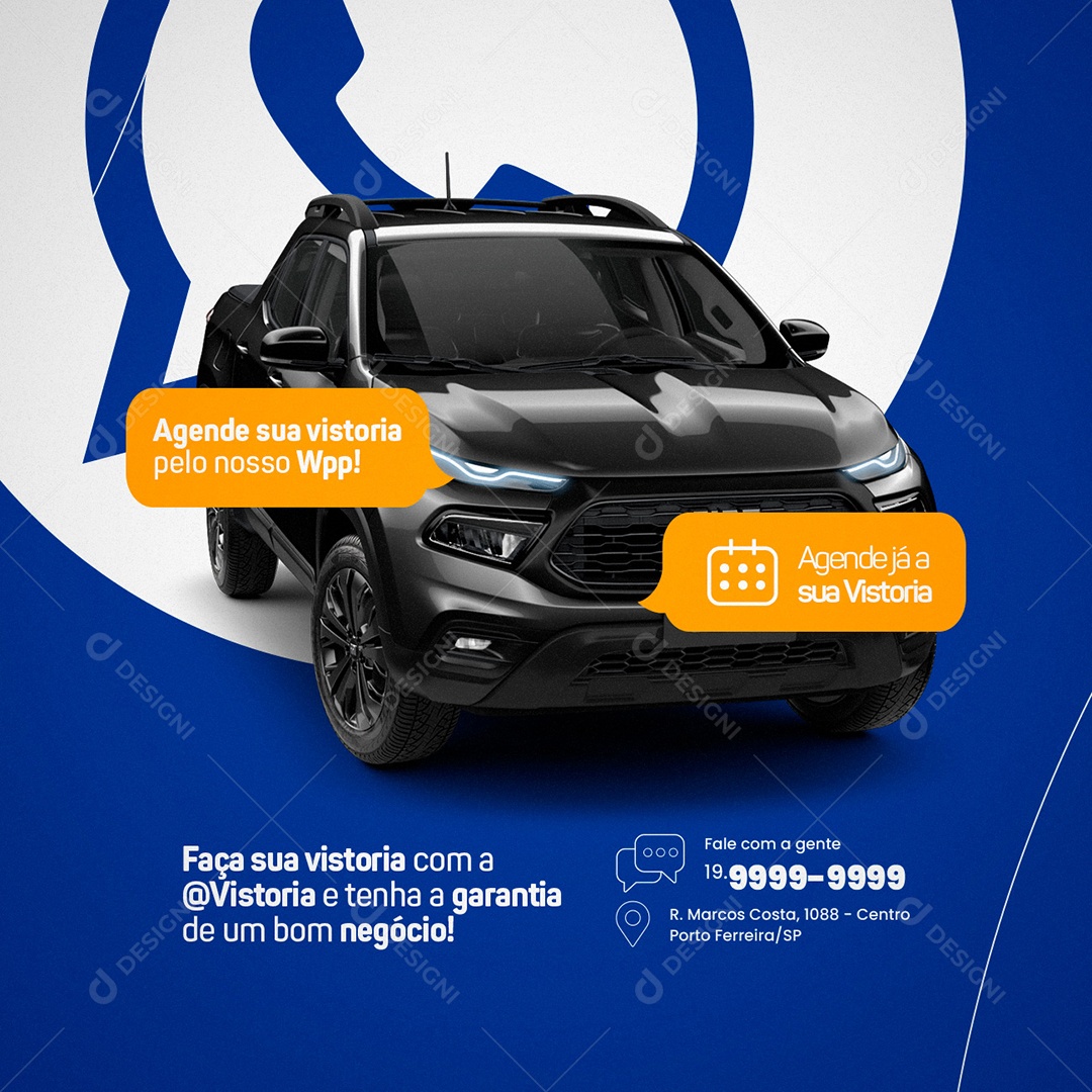 Agende sua Vistoria pelo Nosso Whatsapp Vistoria Veicular Social Media PSD Editável