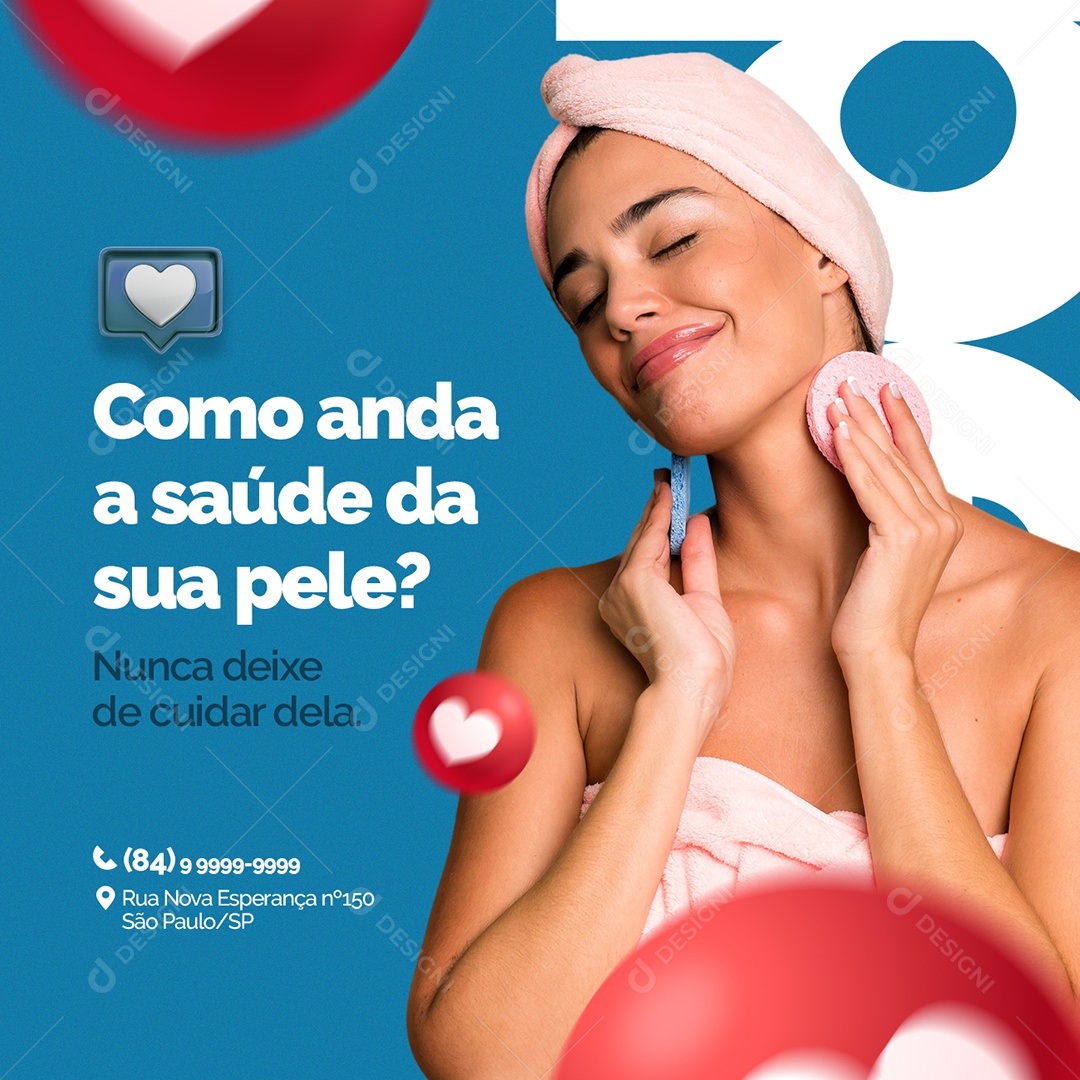 Como anda a Saúde da Sua Pele Clínica de Estética Social Media PSD Editável