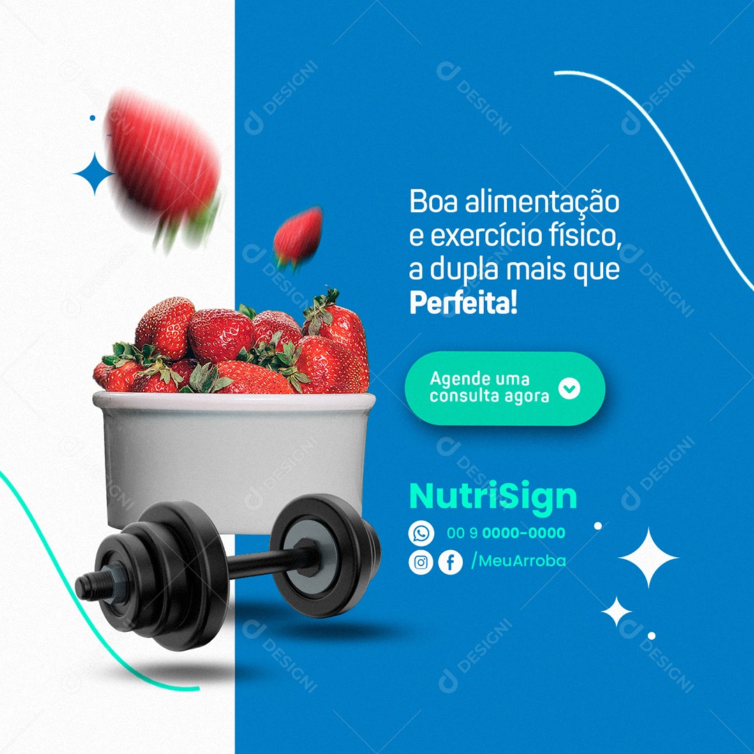 Boa Alimentação e Exercício Físico Nutricionista Social Media PSD Editável
