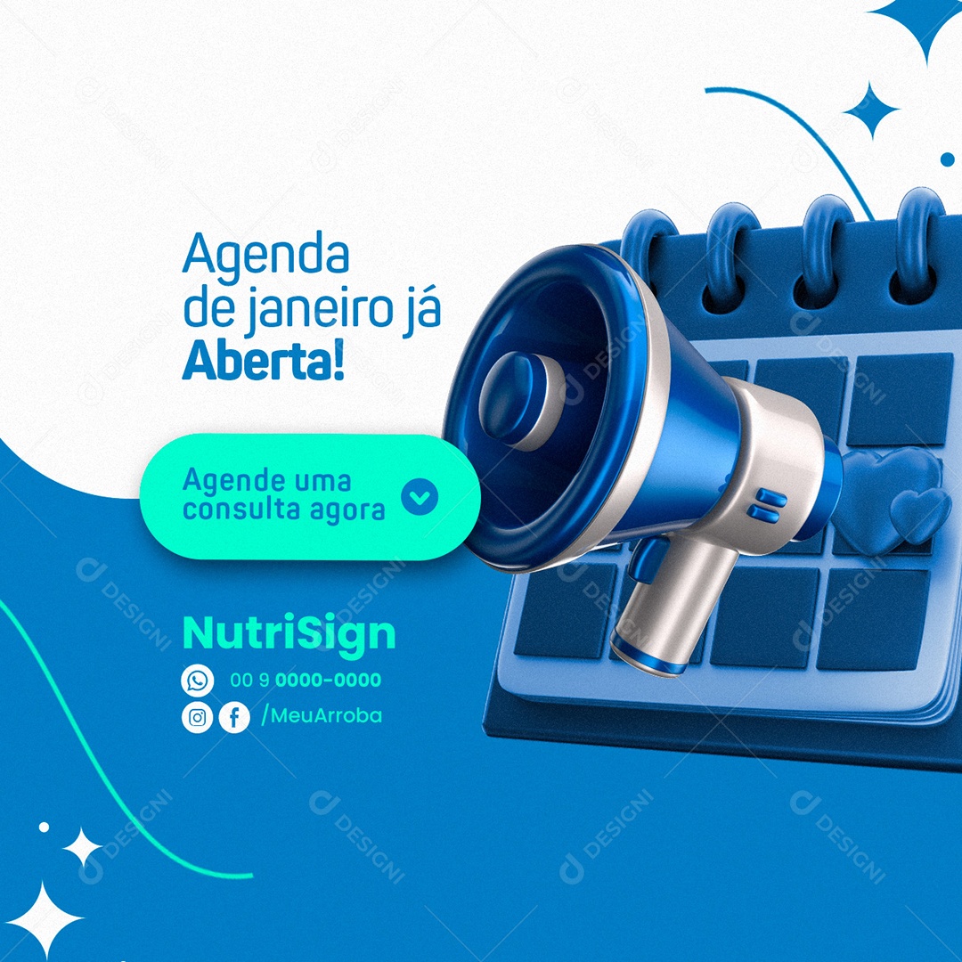 Agenda de Janeiro já Aberta Nutricionista Social Media PSD Editável