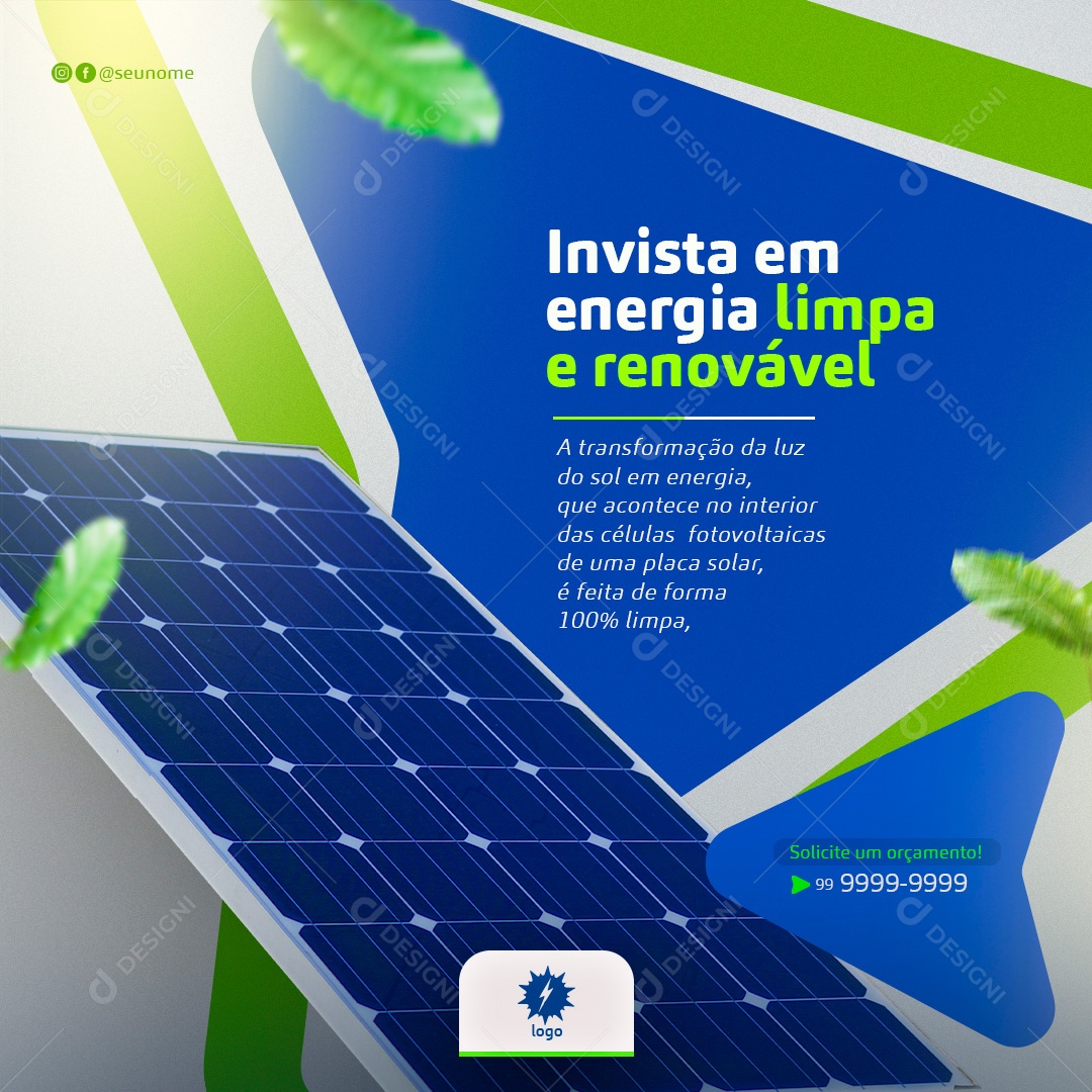 Post Energia Solar Invista em Energia Limpa e Renovável Social Media PSD Editável
