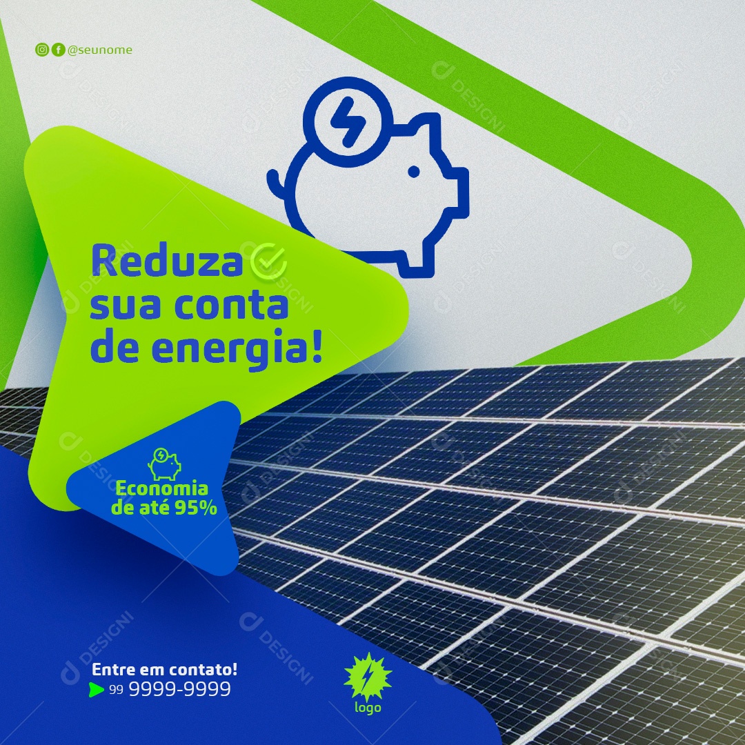 Post Energia Solar Reduza Sua Conta de Energia Social Media PSD Editável