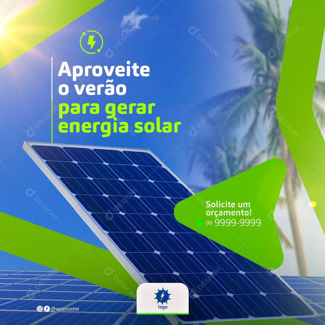 Post Energia Solar Aproveite o Verão Social Media PSD Editável