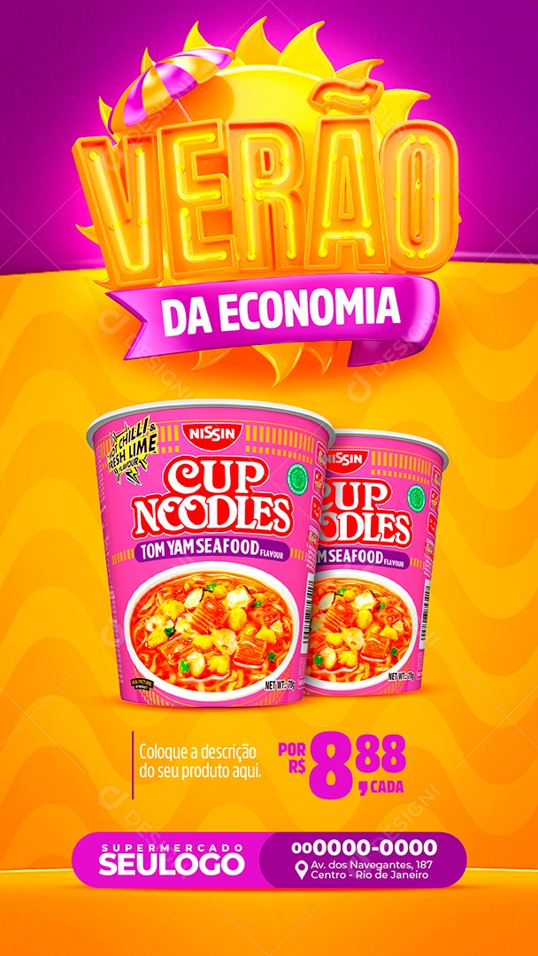 Post Stories Macarrão Instantâneo Supermercado Muito Mais Economia Social Media PSD Editável