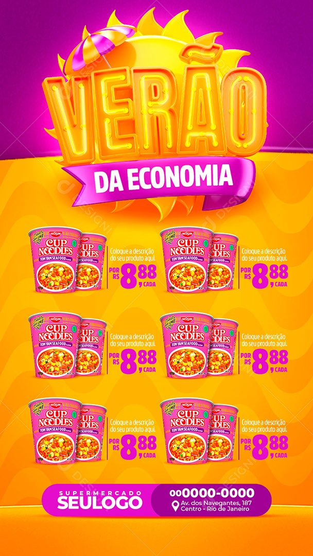 Encarte Stories Supermercado Macarrão Instantâneo Verão da Economia Social Media PSD Editável