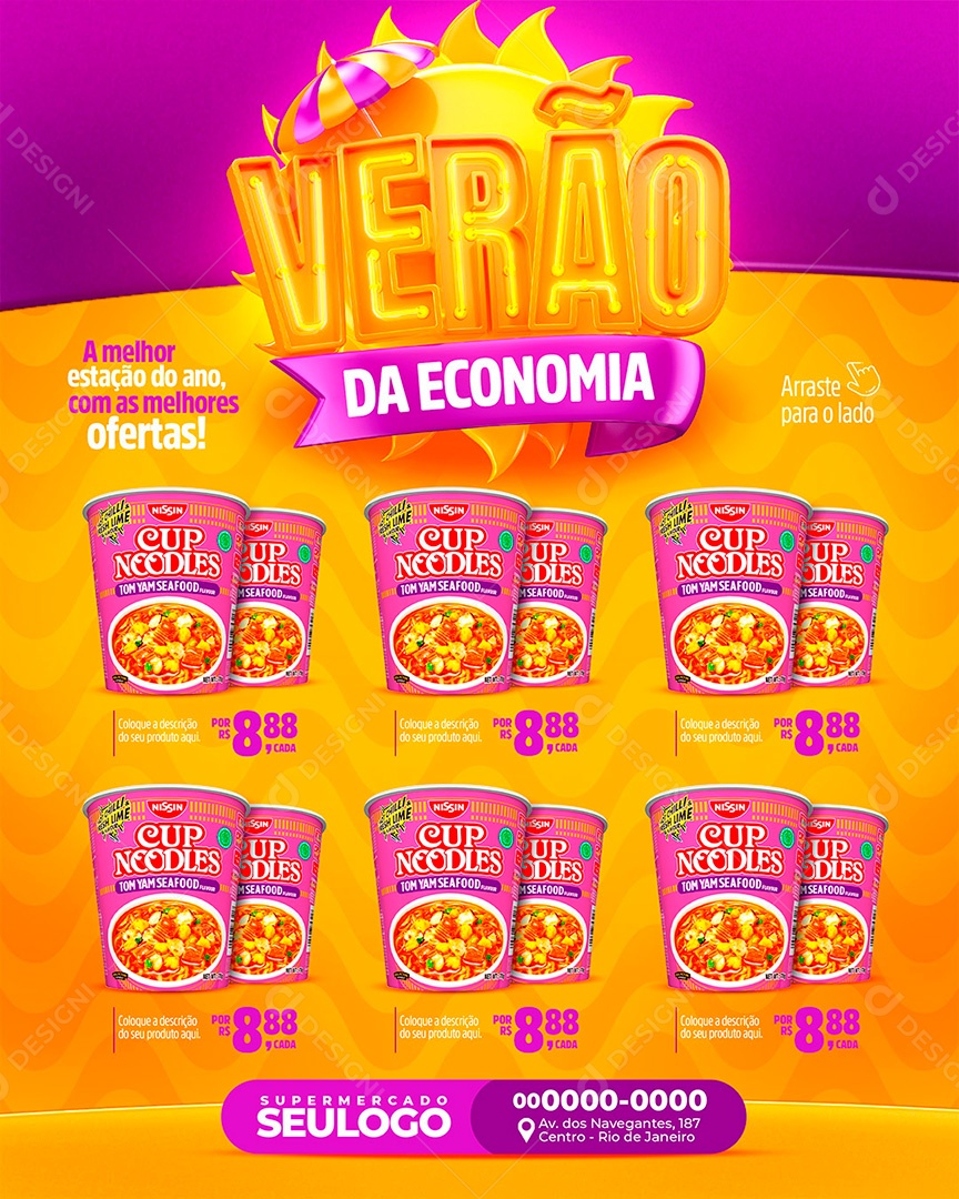 Encarte Supermercado Macarrão Instantâneo Verão da Economia Social Media PSD Editável