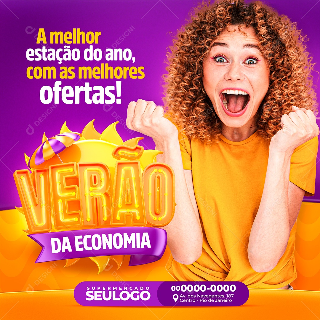 Post Supermercado Verão da Economia Social Media PSD Editável