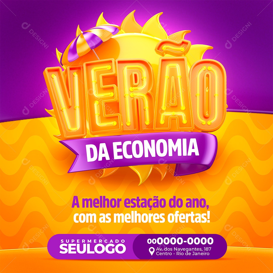 Post Supermercado Verão da Economia Social Media PSD Editável