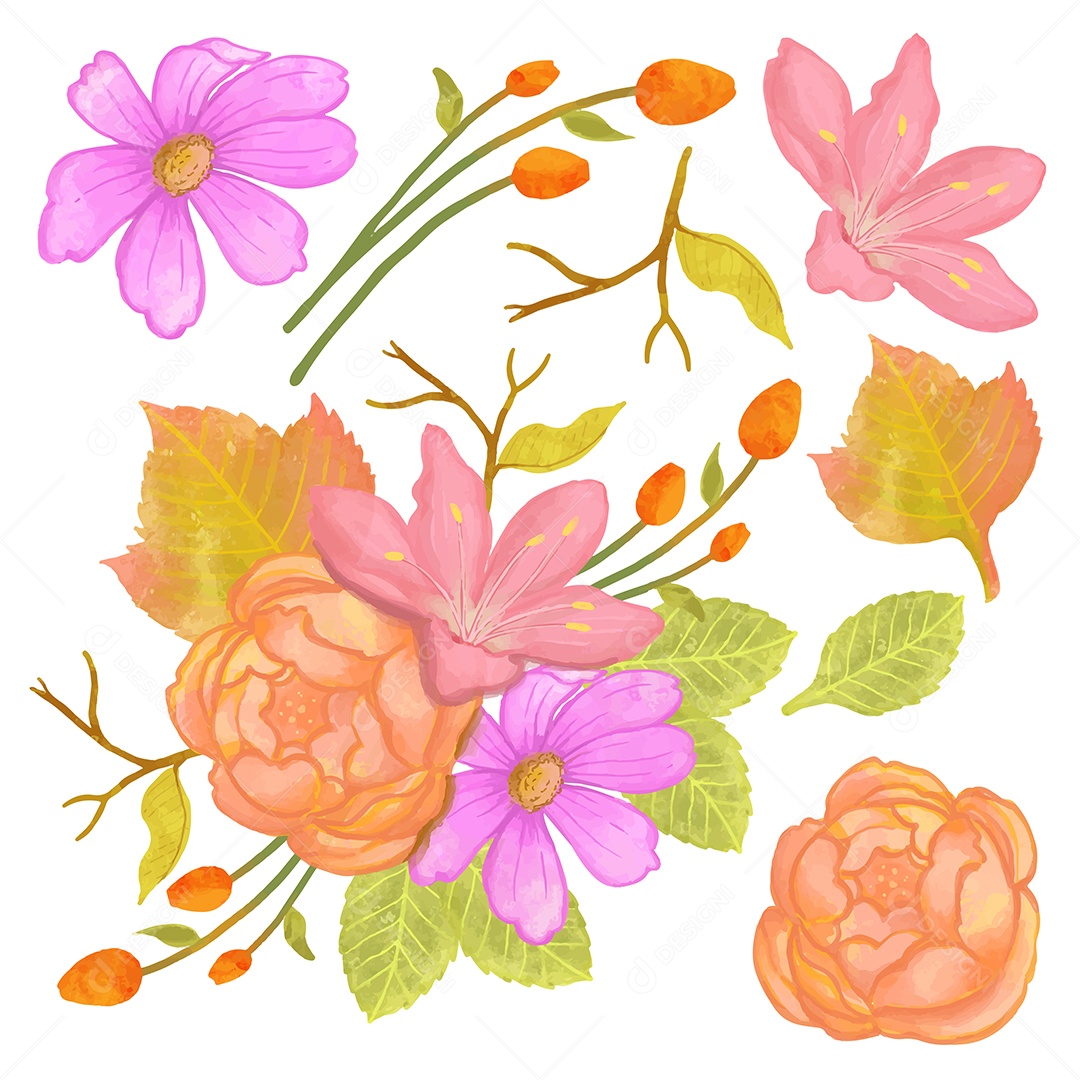 Lindo Buquê de Flores para Decoração Vetores EPS Editável