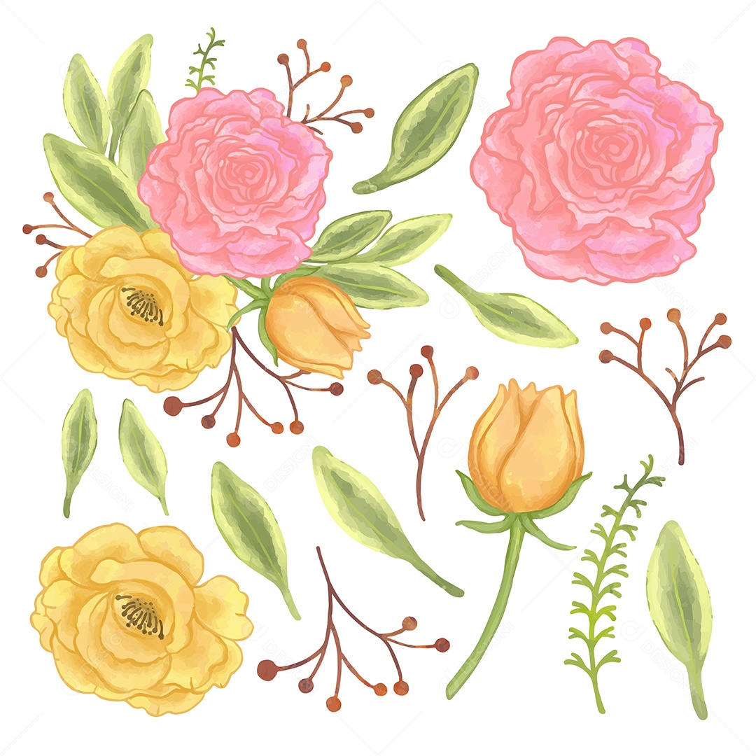 Lindo Buquê de Flores para Decoração Vetores EPS Editável