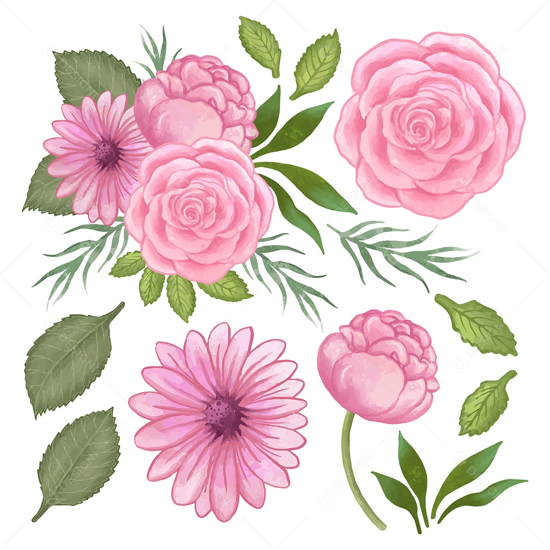 Lindo Buquê de Flores para Decoração Vetores EPS Editável