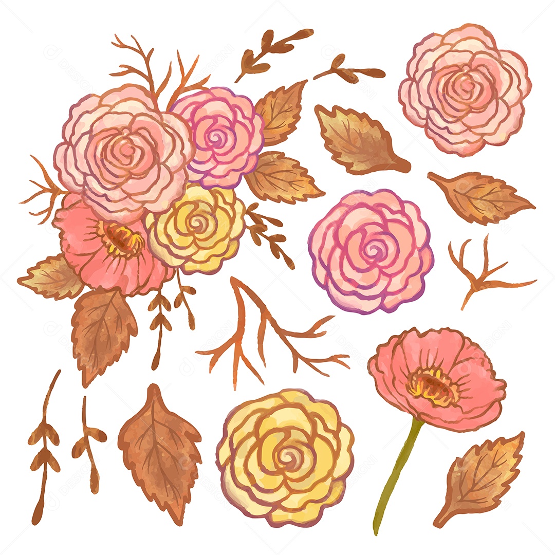 Lindo Buquê de Flores para Decoração Vetores EPS Editável