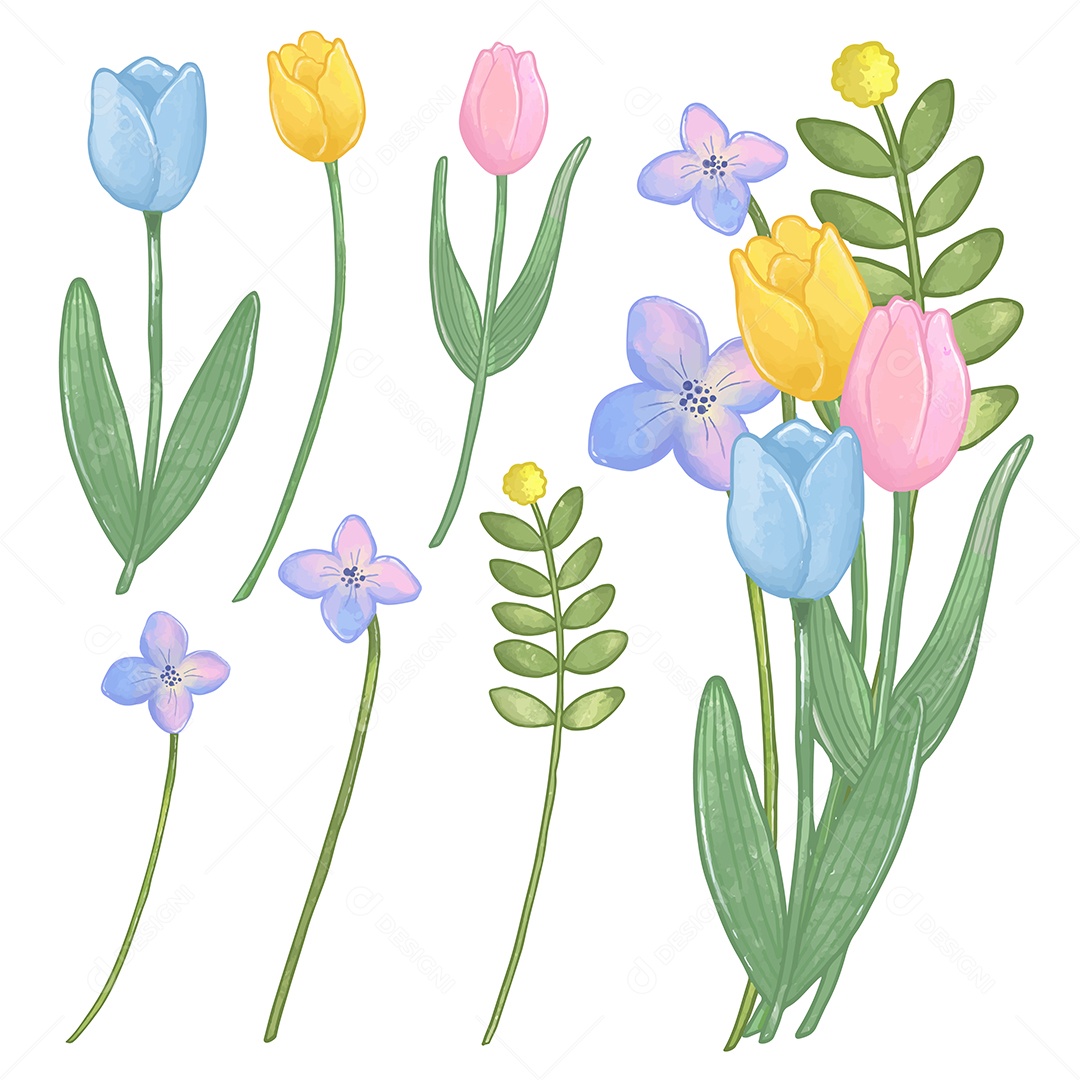 Lindo Buquê de Flores para Decoração Vetores EPS Editável