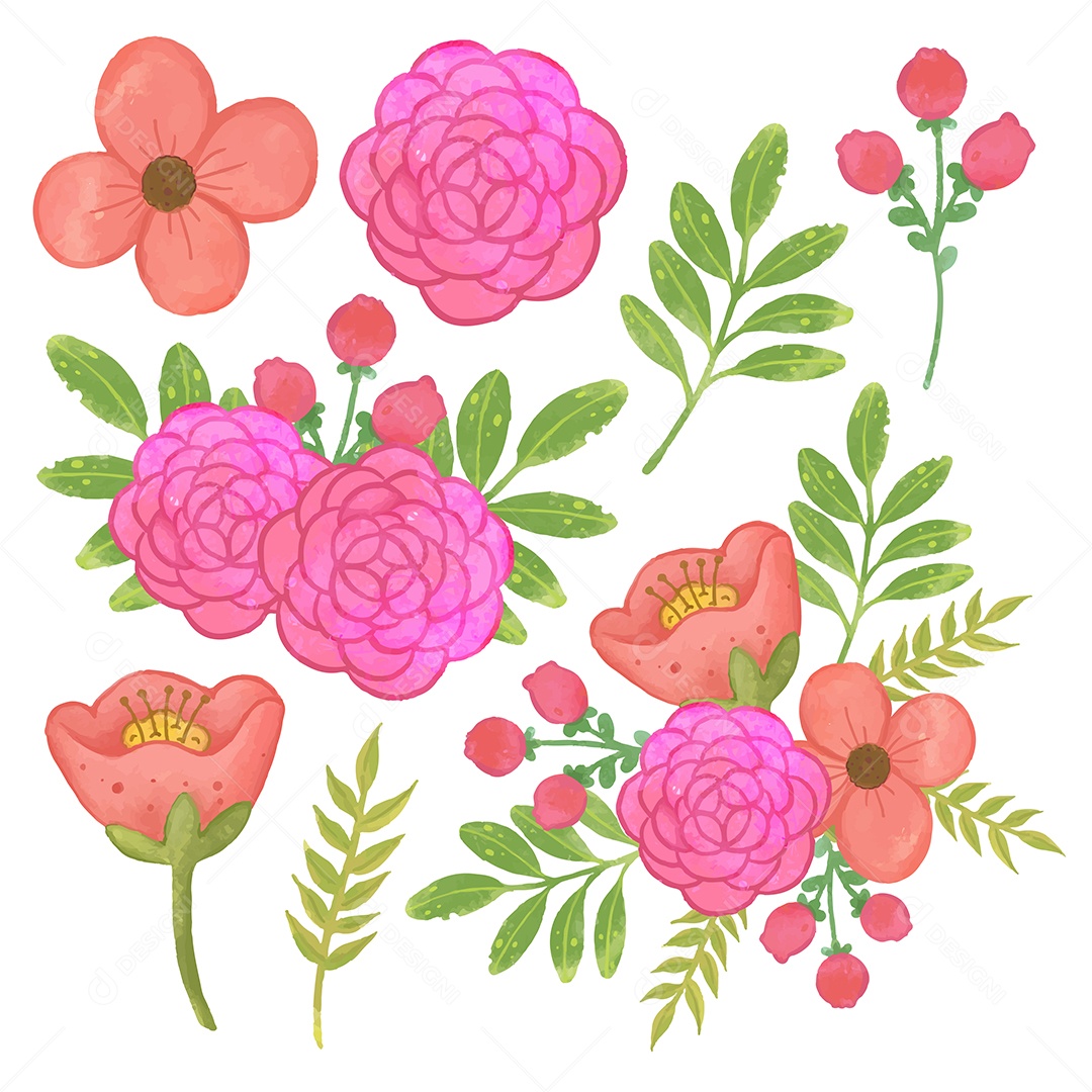 Lindo Buquê de Flores para Decoração Vetores EPS Editável