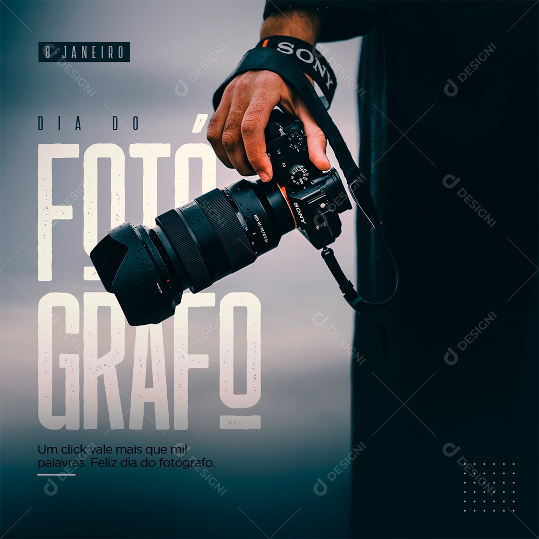 Post Dia 8 de Janeiro Dia do Fotógrafo Social Media PSD Editável Feed