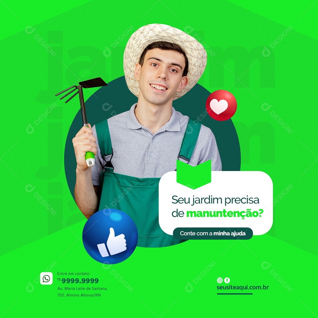 Seu Jardim precisa de Manutenção Jardineiro Social Media PSD Editável