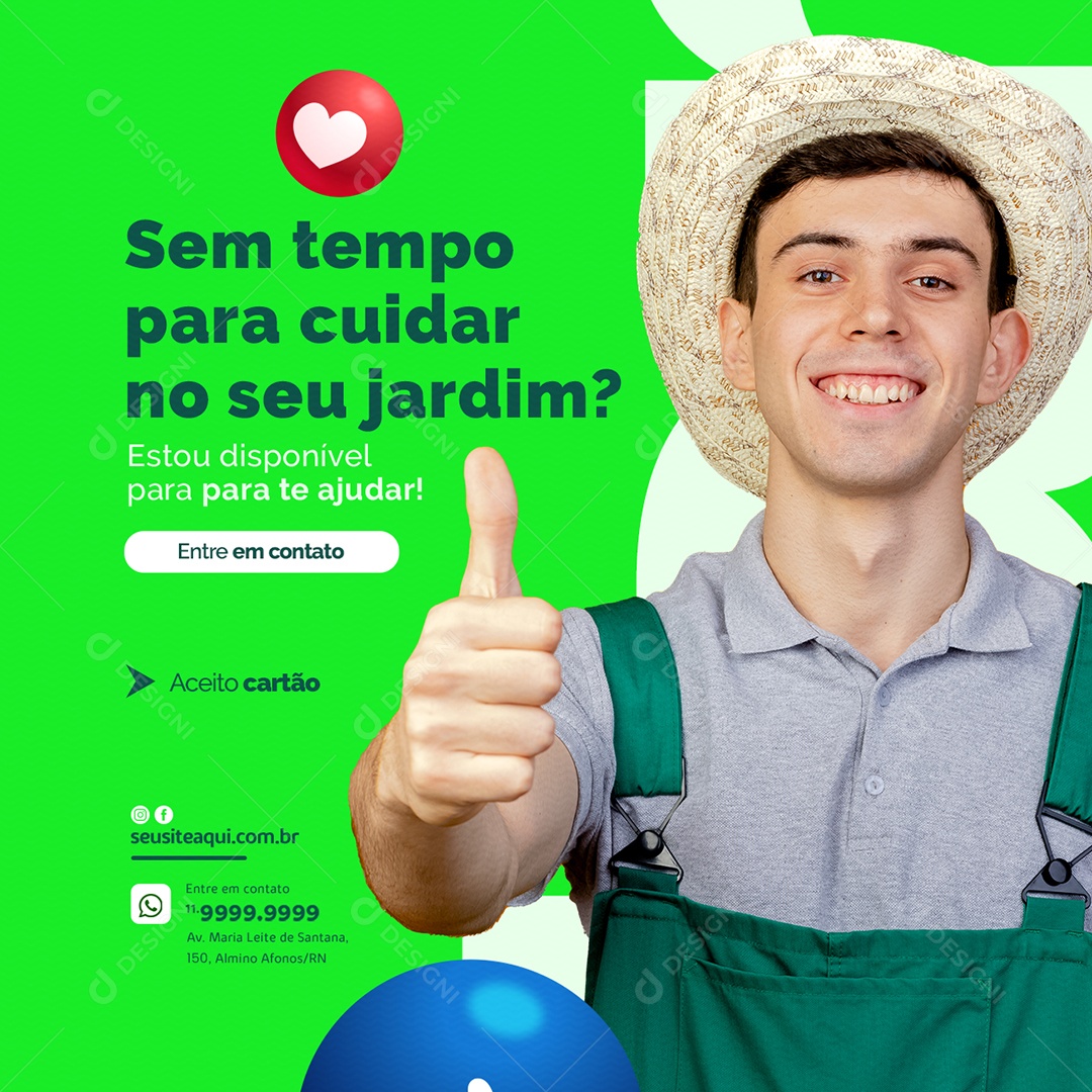 Sem Tempo para Cuidar no seu Jardim Jardineiro Social Media PSD Editável