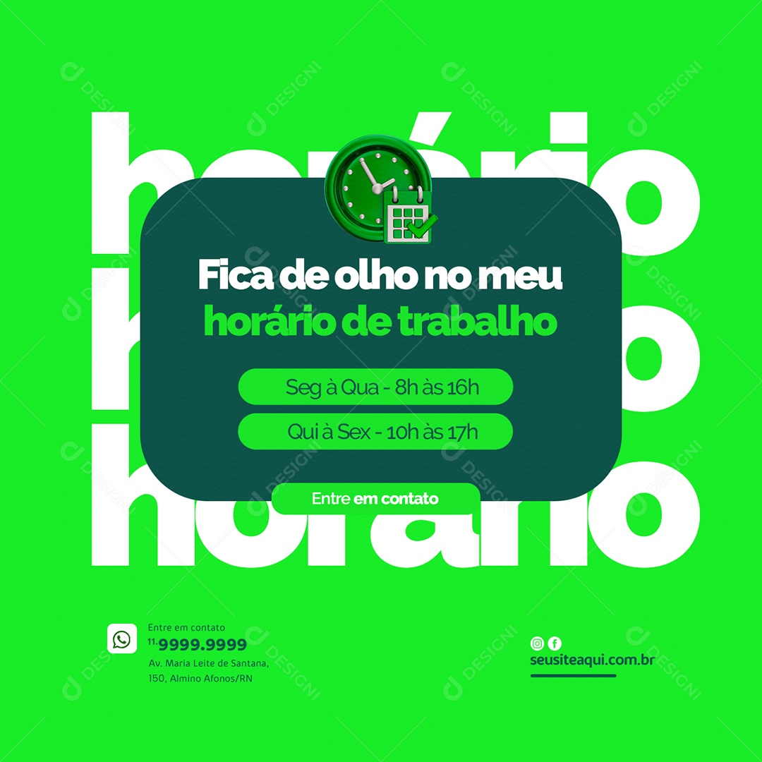 Fica de Olho no Meu Horário de Trabalho Jardineiro Social Media PSD Editável