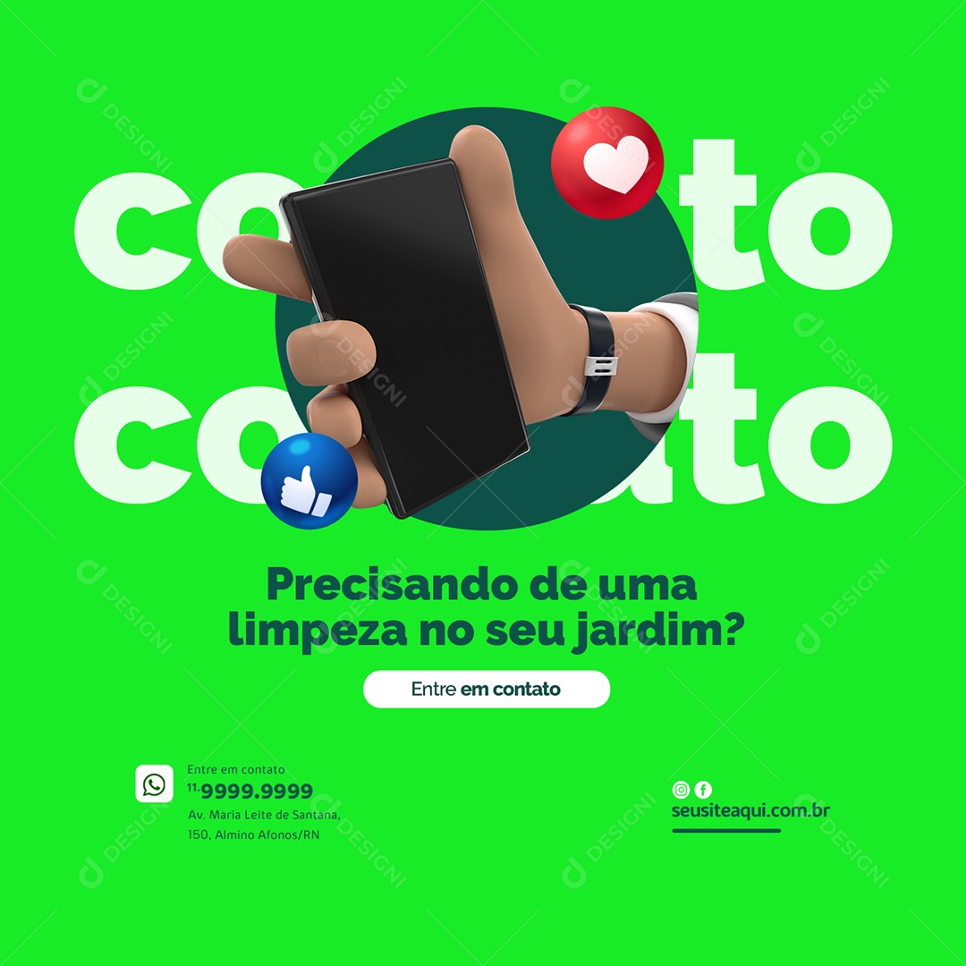 Contato Precisando de Uma Limpeza no Seu Jardim Jardineiro Social Media PSD Editável