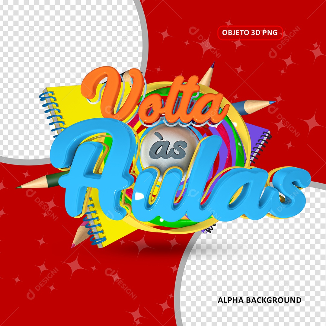 Selo 3D Para Composição Volta às Aulas PSD