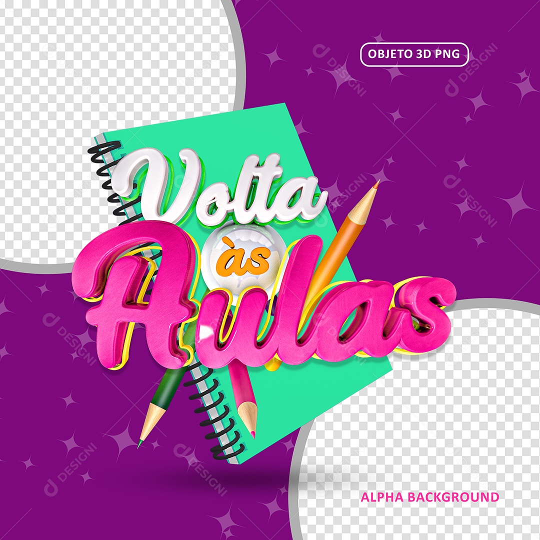 Selo 3D Para Composição Volta às Aulas PSD